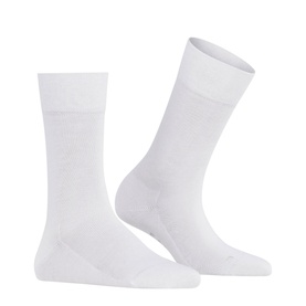 Falke Sensitive London Socks in white, calf-length with pressure-free cuffs, shown as a pair on invisible feet form