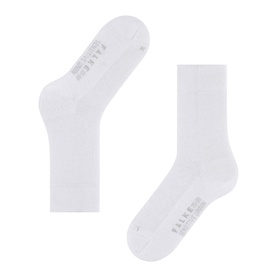Falke Sensitive London Socks in white, calf-length cotton blend with pressure-free cuffs, shown as a flat lay pair