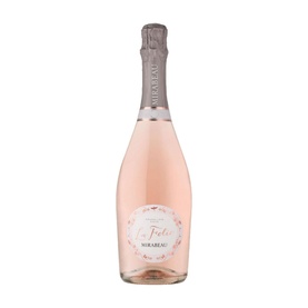 Mirabeau La Folie Sparkling Ros&eacute; wine bottle in pale rose pink, silver foil neck, white label, 75cl glass bottle