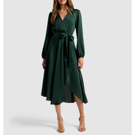 Marilyn Satin Wrap Midi Dress