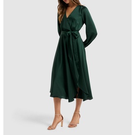 Marilyn Satin Wrap Midi Dress