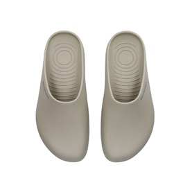 Balenciaga Clog Pool Slides in white, closed-toe moulded rubber design with textured sole, overhead flat lay view