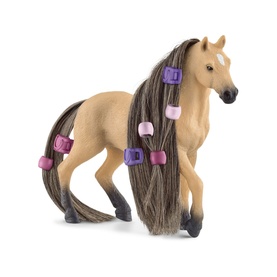 Schleich Beauty Horse Andalusian Mare Toy, sandy brown with long brown mane styled with pink and purple hair clips