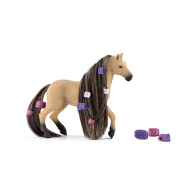 Schleich Beauty Horse Andalusian Mare Toy in tan with flowing mane, purple hair clips and accessories, 14-piece set