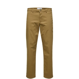 Selected Miles Straight Fit Chinos in camel, regular waist, straight leg, zip and button fastening with belt loops and back welt pockets