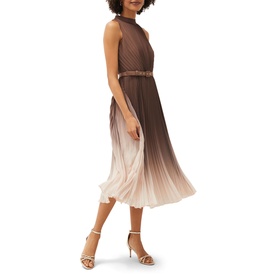 Simara Ombre Pleated Midi Dress