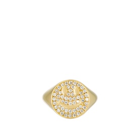 White Diamond Smiley 14kt Gold Signet Ring