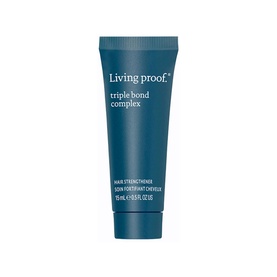Living Proof Triple Bond Complex Hair Strengthener in teal travel tube, 15ml mini size
