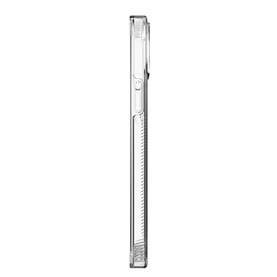 Zagg Gear4 Crystal Palace iPhone 14 Plus case in clear transparent finish, side profile view showing slim design and raised edges
