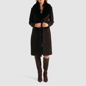 Nina Double-Breasted Faux Fur Collar Coat