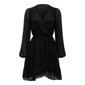 Rose Metallic Tiered Mini Skater Dress