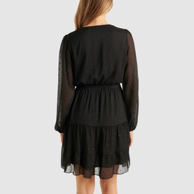 Rose Metallic Tiered Mini Skater Dress