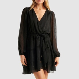 Rose Metallic Tiered Mini Skater Dress