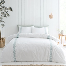 Embroidery Leaf Duvet Set White & Green