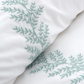 Embroidery Leaf Duvet Set White & Green