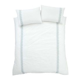 Embroidery Leaf Duvet Set White & Green