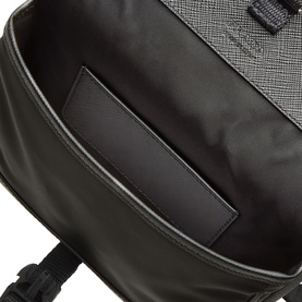 Prada Logo Phone Case Bag in black nylon, interior shot showing smooth lining and slip pocket detail