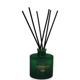 Rathbornes Dublin Retreat Musk, Black Ebony & Amber Reed Diffuser, dark green frosted 200ml glass bottle with 6 black reeds