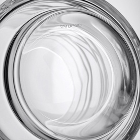 Waterford Aran Mastercraft Ice Bucket 2L in clear crystal, overhead view showing swirling crisscross cuts and wide circular base