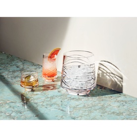 Waterford Aran Mastercraft Ice Bucket 2L in clear crystal with crisscross cuts, styled on marble surface alongside whisky tumblers