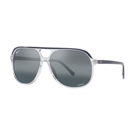 Ray-Ban Square Sunglasses RB2198 in clear and navy acetate frame with grey tinted lenses and aviator-style silhouette