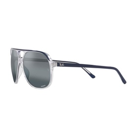 Ray-Ban Square Sunglasses RB2198 in clear and navy acetate frame with dark grey lenses and blue temples