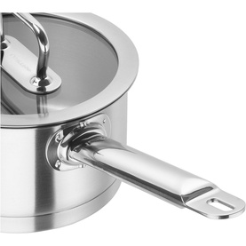 Zwilling PRO 16cm Stainless Steel Saucepan with glass lid and polished silver side handle, satin-finished 18/10 steel body