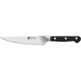 Zwilling PRO knife with black handle, silver forged FRIODUR steel blade, part of 6-piece Natural Bamboo Knife Block Set
