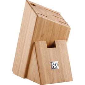 Zwilling PRO Natural Bamboo Knife Block Set, brown bamboo block with 6 slots and branded logo panel, no knives included