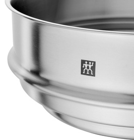 Zwilling Plus Steamer Insert 24cm in satin-finished stainless steel, round shape with ridged base and twin logo emblem