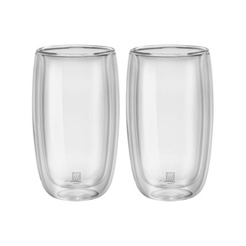 Zwilling Sorrento Two Piece Latte Glass Set 350ml, clear double-walled borosilicate glass tumblers with insulating air layer