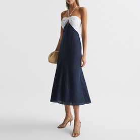 Sian Linen Colour Block Midi Dress