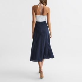 Sian Linen Colour Block Midi Dress