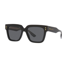 Gucci Rectangle Sunglasses GC001829 in black acetate with oversized square frames, dark grey lenses and gold stud detailing on temples