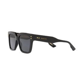 Gucci Rectangle Sunglasses GC001829 in black acetate with dark grey lenses and gold Gucci lettering on the temple arm