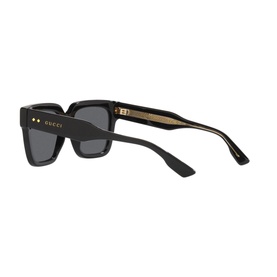 Gucci Rectangle Sunglasses GC001829 in black acetate, rear three-quarter view showing gold-tone temple detail and dark grey lenses