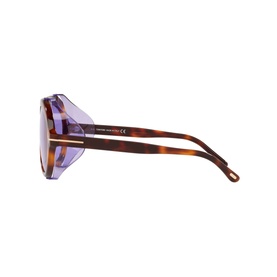 Tom Ford Pilot Sunglasses FT0882 in brown tortoiseshell acetate, side profile view with purple-tinted lenses