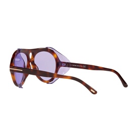 Tom Ford Pilot Sunglasses FT0882 in brown tortoiseshell acetate, rear angle showing lavender lenses and side shields