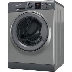 Hotpoint 8kg Freestanding Washing Machine in graphite, front-loading with dark porthole door and digital control panel