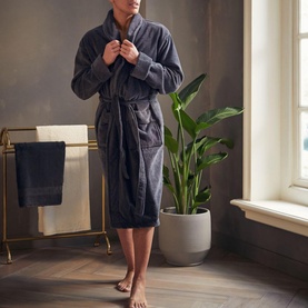 Super Smooth Cotton Bathrobe Men Charcoal Grey
