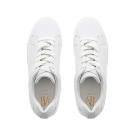 Carl Scarpa Padova Leather Platform Trainers in white, top-down view showing lace-up detail and gold logo insole