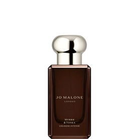 Jo Malone Myrrh & Tonka Cologne Intense 30ml in a deep brown rectangular bottle with silver cap