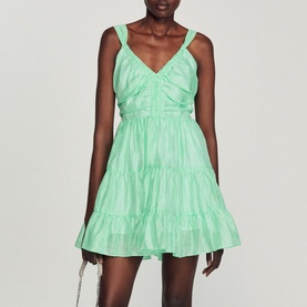 Ruched V-Neck Mini Dress