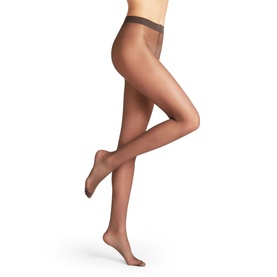 Model wearing Falke Pure Matt Tights in Anthracite, light grey 20 denier matt finish hosiery with reinforced waistband, cropped leg shot