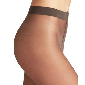 Model wearing Falke Pure Matt Tights in Light Grey, 20 denier matt finish with reinforced waistband, close-up lower body view