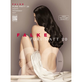 Falke Pure Matt Tights in Light Grey, 20 denier matt finish, shown on model from waist down with reinforced band detail visible