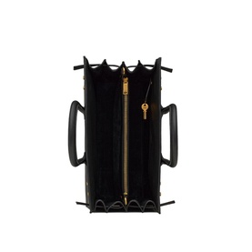 Saint Laurent Sac de Jour Supple Small Leather Bag in black, top-down view showing gold zip interior, key charm, and structured compartments