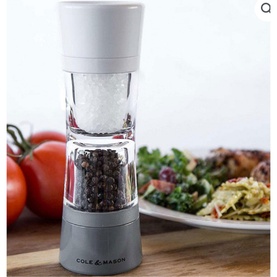 Cole & Mason Lincoln 2-In-1 Salt & Pepper Mill Set 19cm in white, clear acrylic body with grey base