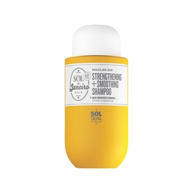 Sol De Janeiro Brazilian Joia Strengthening + Smoothing Shampoo in yellow bottle with white cap