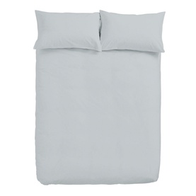 Bianca 200 Thread Count Cooling Tencel Duvet Set in silver, shown flat with two matching pillowcases, smooth plain finish